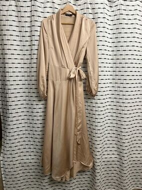 Nasty Gal Blush Beige Wrap Maxi Dress with Tie Waist